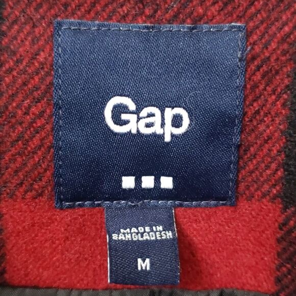 Gap Pea Coat Women's M Red Black Buffalo Plaid Check Wool Blend Jacket Outdoors - Picture 2 of 8